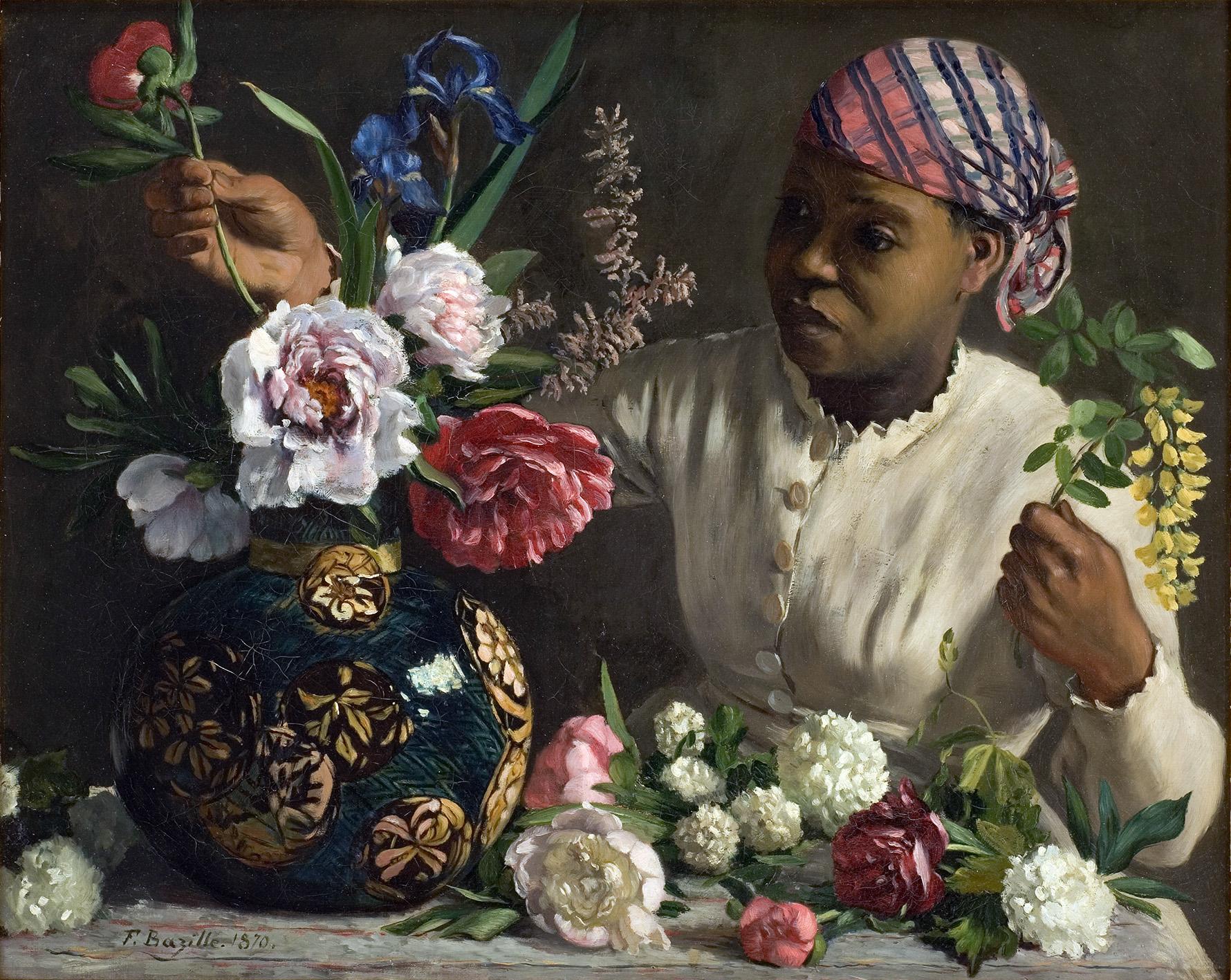 Bazille negresse aux pivoines