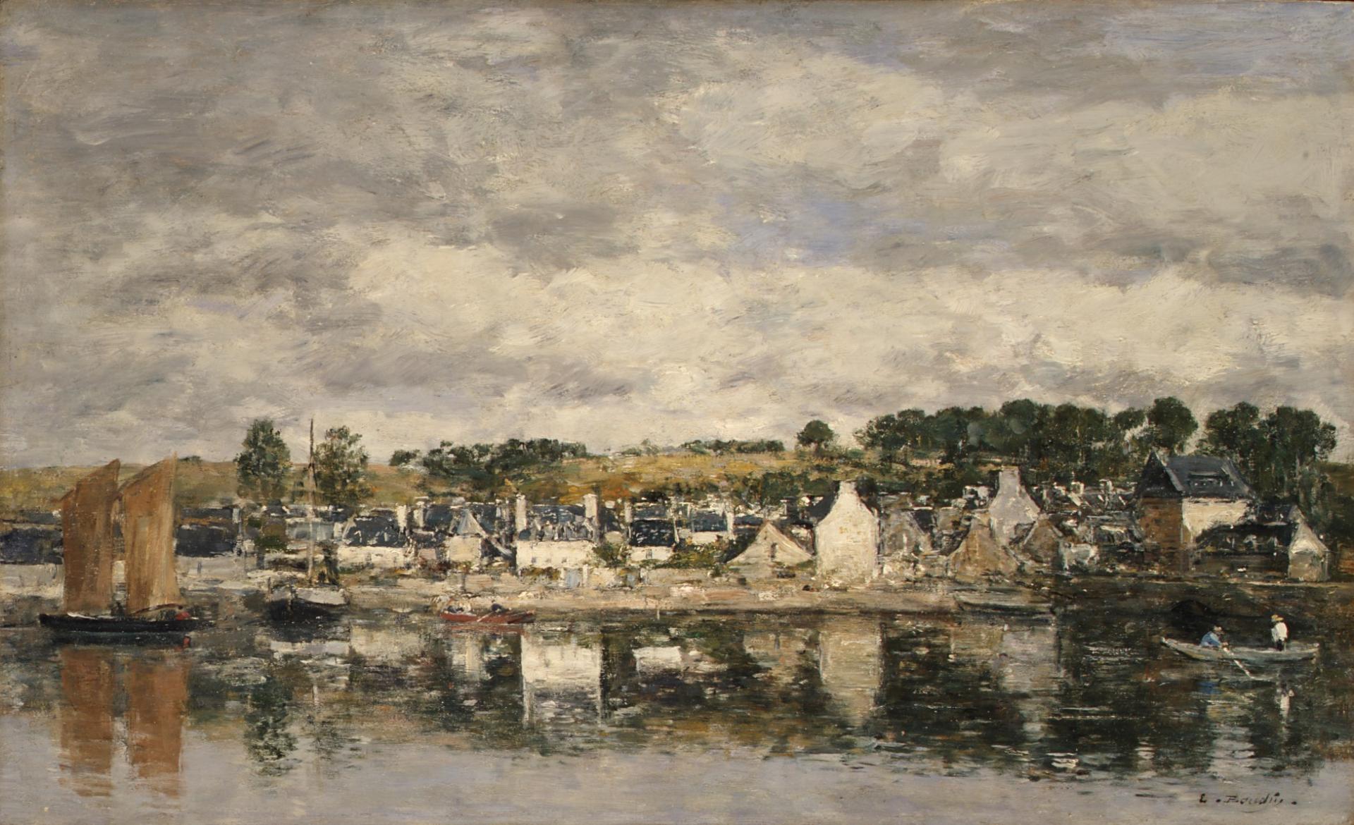 Eugene boudin village par une riviere