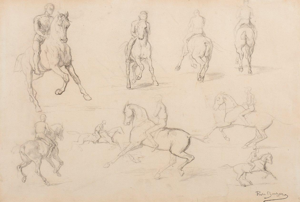 Rosa bonheur studies of a horse and rider graphite on white wove paper meisterdrucke 1326195