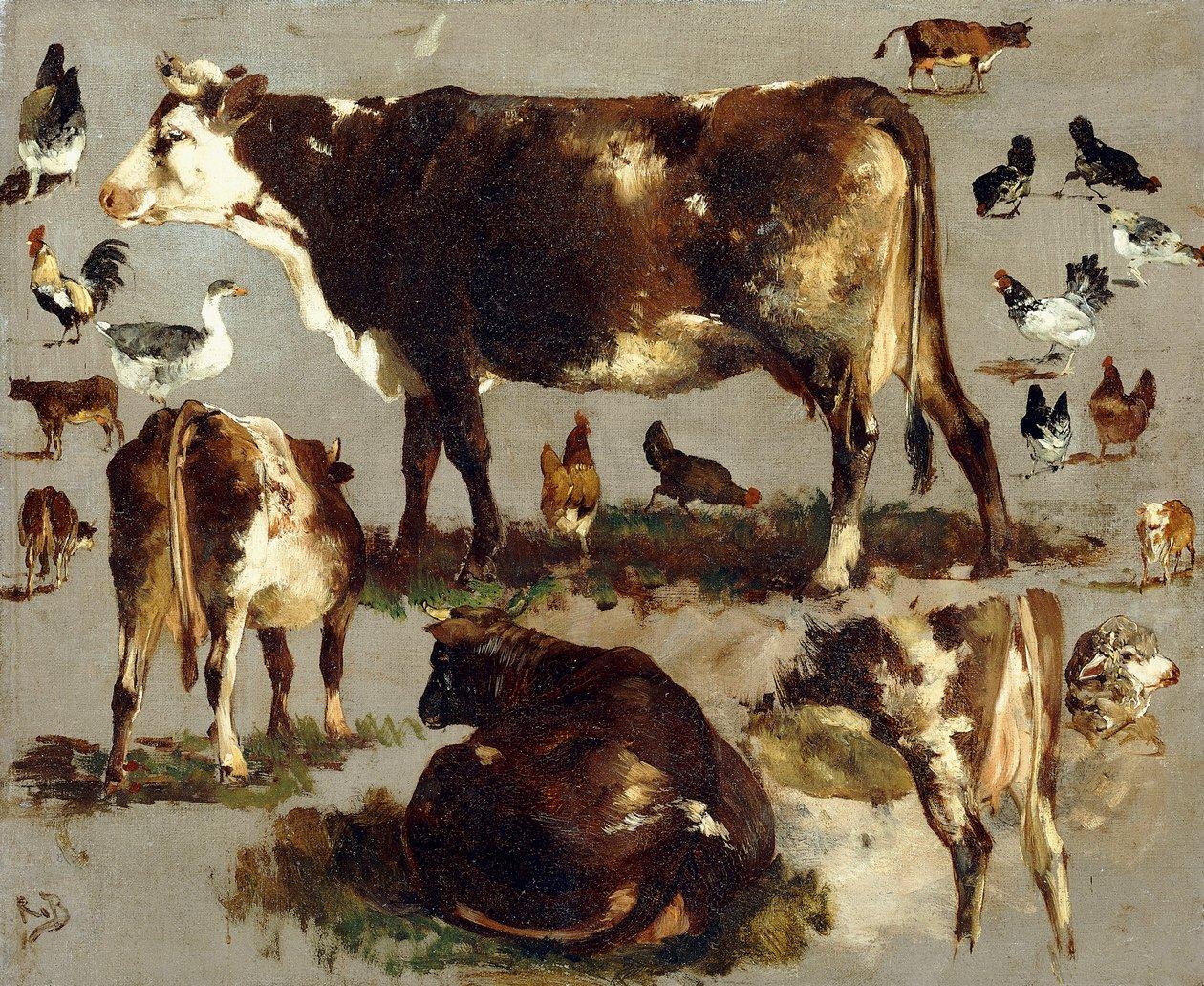 Rosa bonheur studies of cows hens roosters a goose and a sheep meisterdrucke 833139